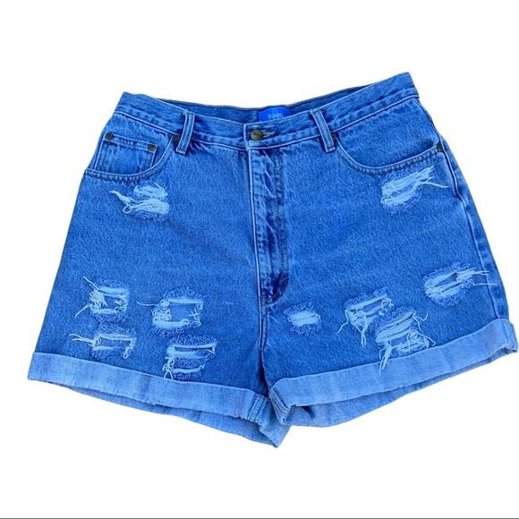 Vintage Y2K B.E. Blues High Rise Distressed Cuffed Hem Mom Jean Short Size 13/14 - Picture 1 of 6